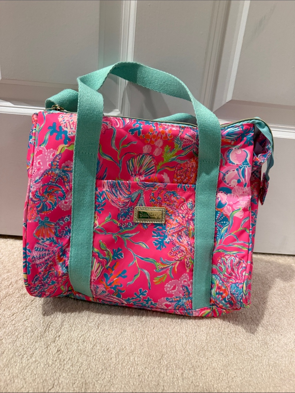 Lilly Pulitzer Pink Floral LunchBag with Seafoam Straps